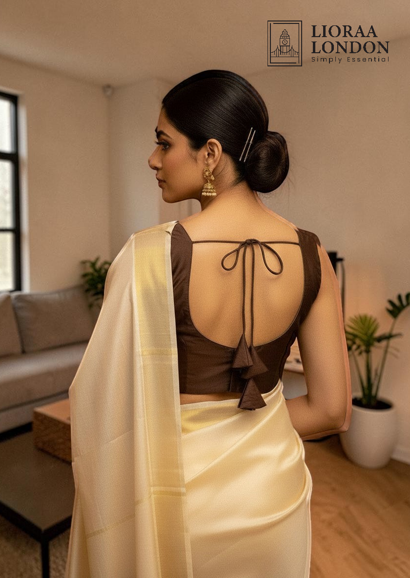 Brown Silk Blouse for Women UK | Sweetheart Neckline, Alterable 40–46