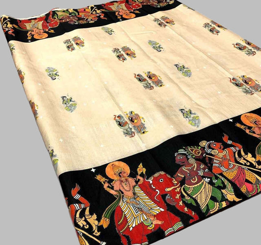 Handloom Tussar Silk Kalamkari Printed Saree