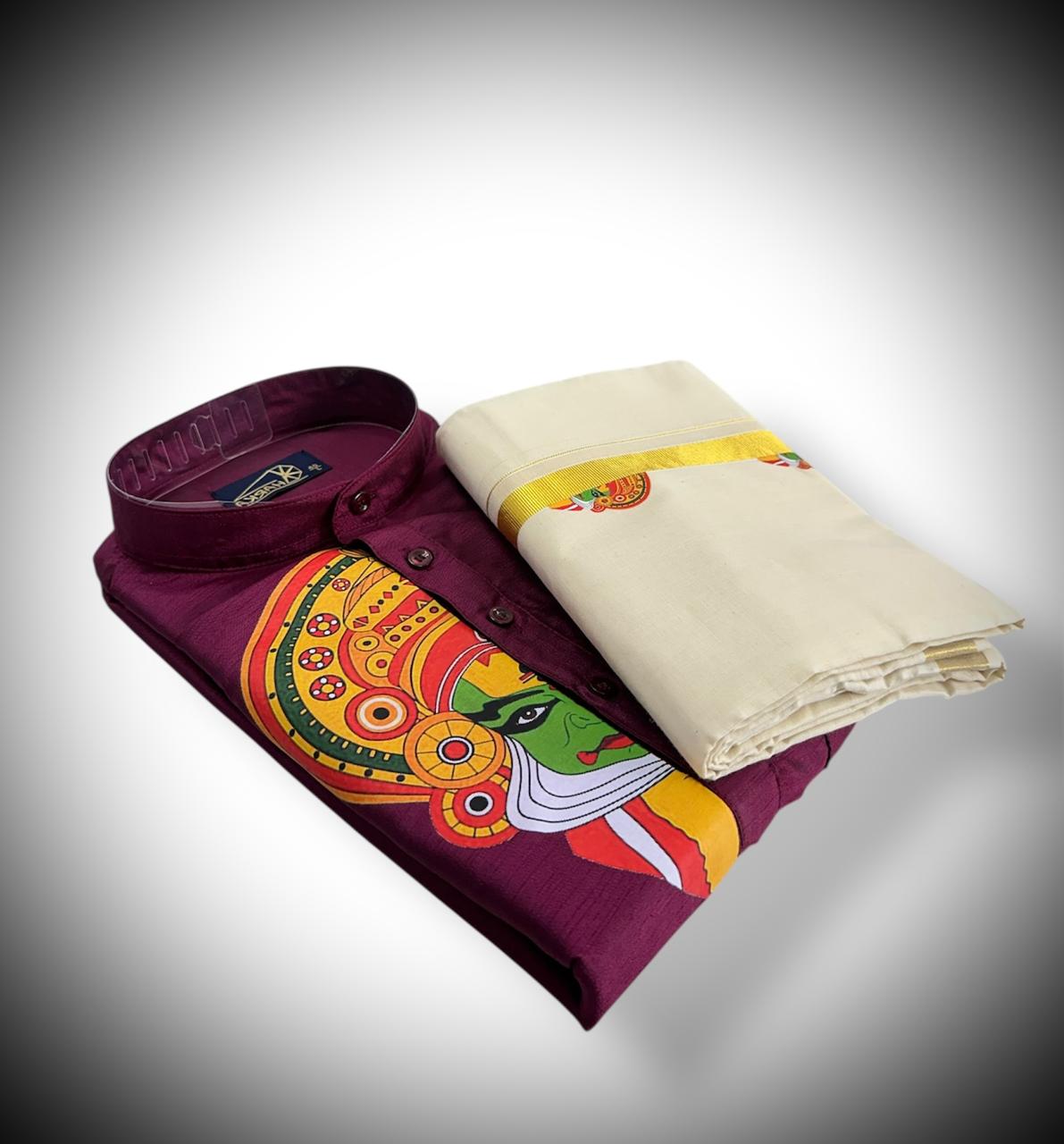 Kathakali Printed Kurtha and Dhoti Combo