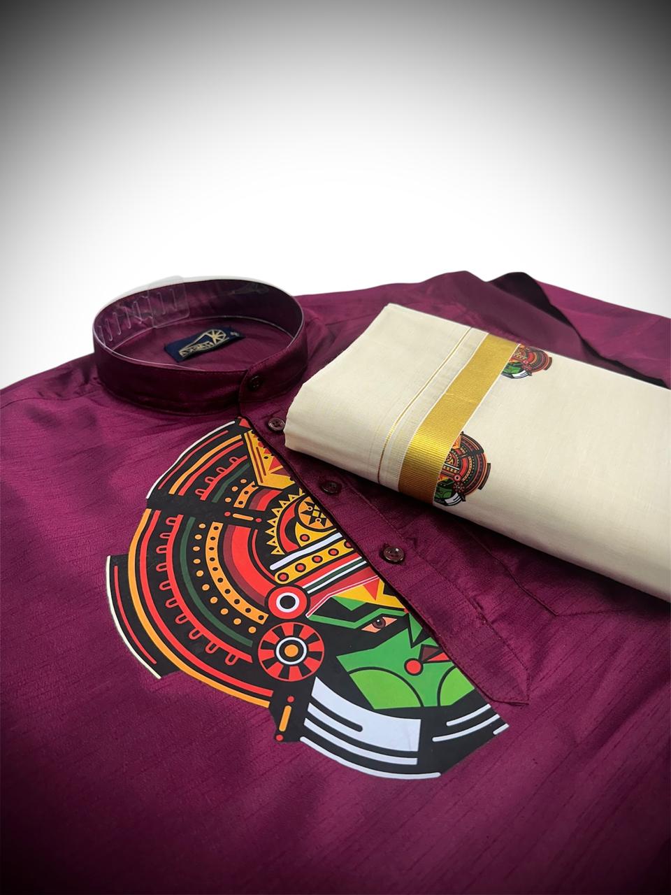 Kathakali Printed Kurtha and Dhoti Combo