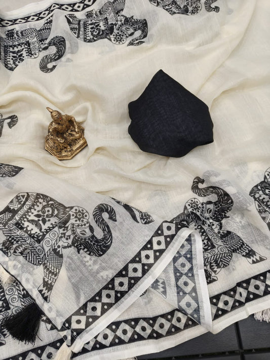 Madhur Hathi Heavy Linen Saree