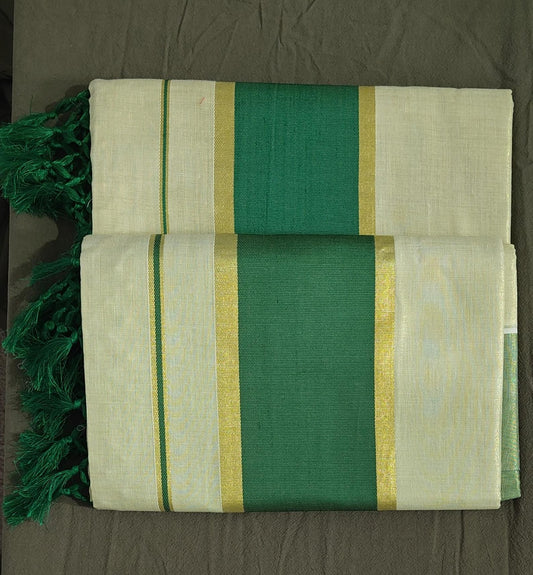 Green and golden striped set saree