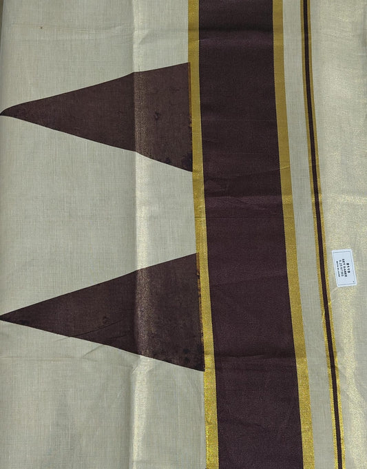 Set Saree with Brown Border & Cone Design