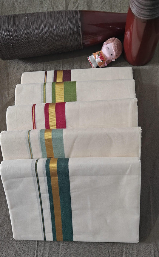 DOUBLE DHOTHI LIGHT GREEN AND GOLDEN BORDER