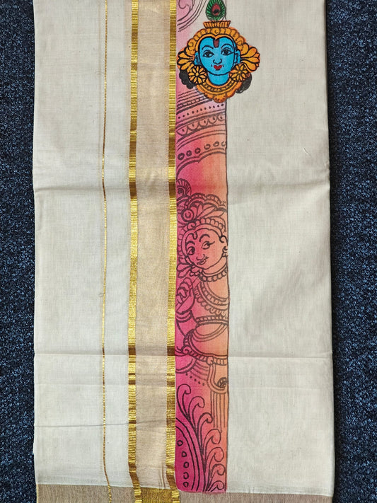 "KRISHNA" Printed Double Golden Kasavu Dothi