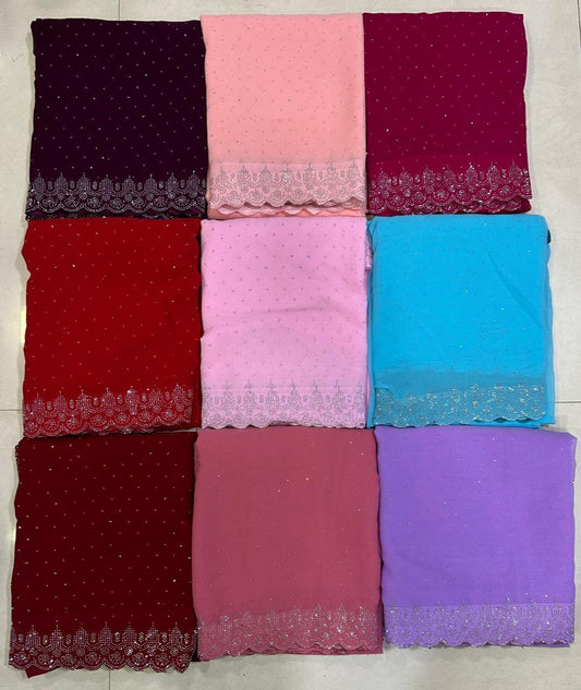 Heavy Georgette Embroidery Saree - Maroon