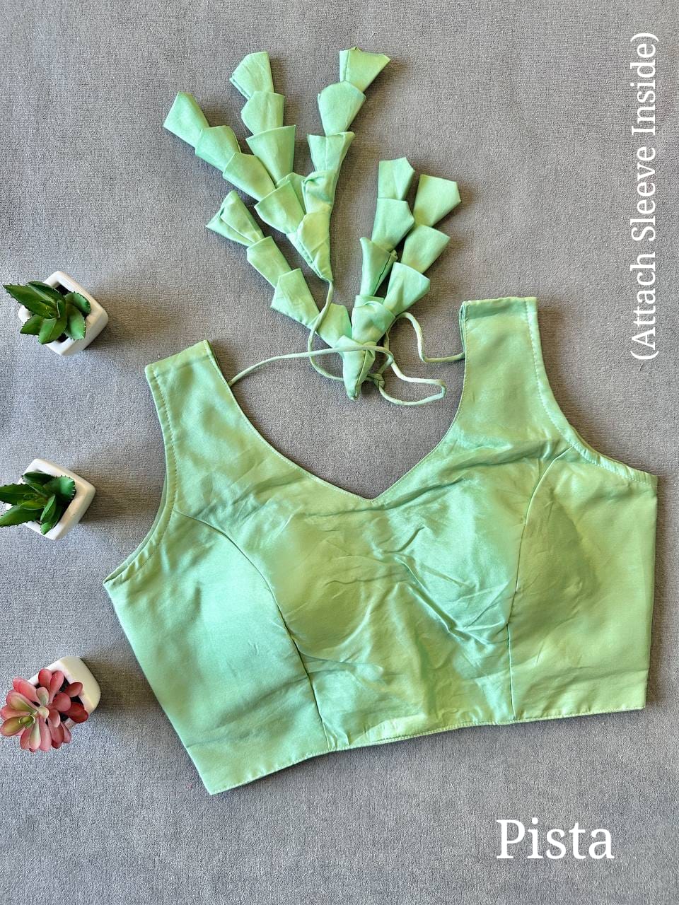 Pista Colour Silk Blouse for Women | Sweetheart Neckline, Padded, Sleeves attached, Size Alterable 40 - 46