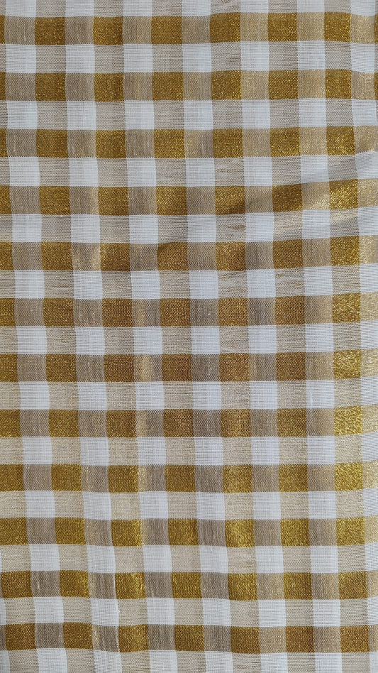 Golden Check Kasavu Tissue Cotton 1-Min Ready-to-Wear Saree