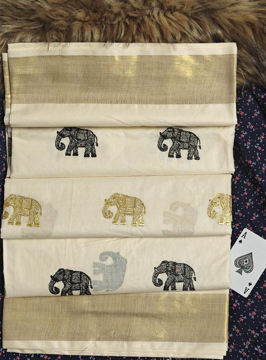 Elephant embroidery saree