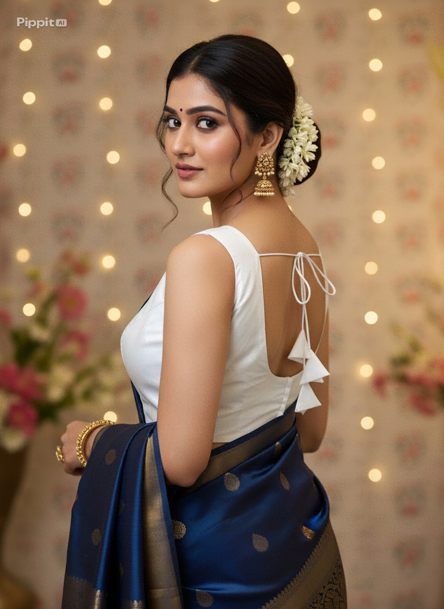 White Silk Blouse for Women | Sweetheart Neckline, Padded, Sleeves attached, Size Alterable 40 - 46