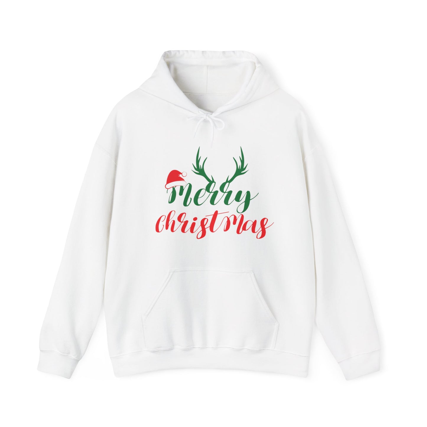 Christmas Hoodie – 'Merry Christmas' Reindeer Antlers & Santa Hat Holiday Pullover