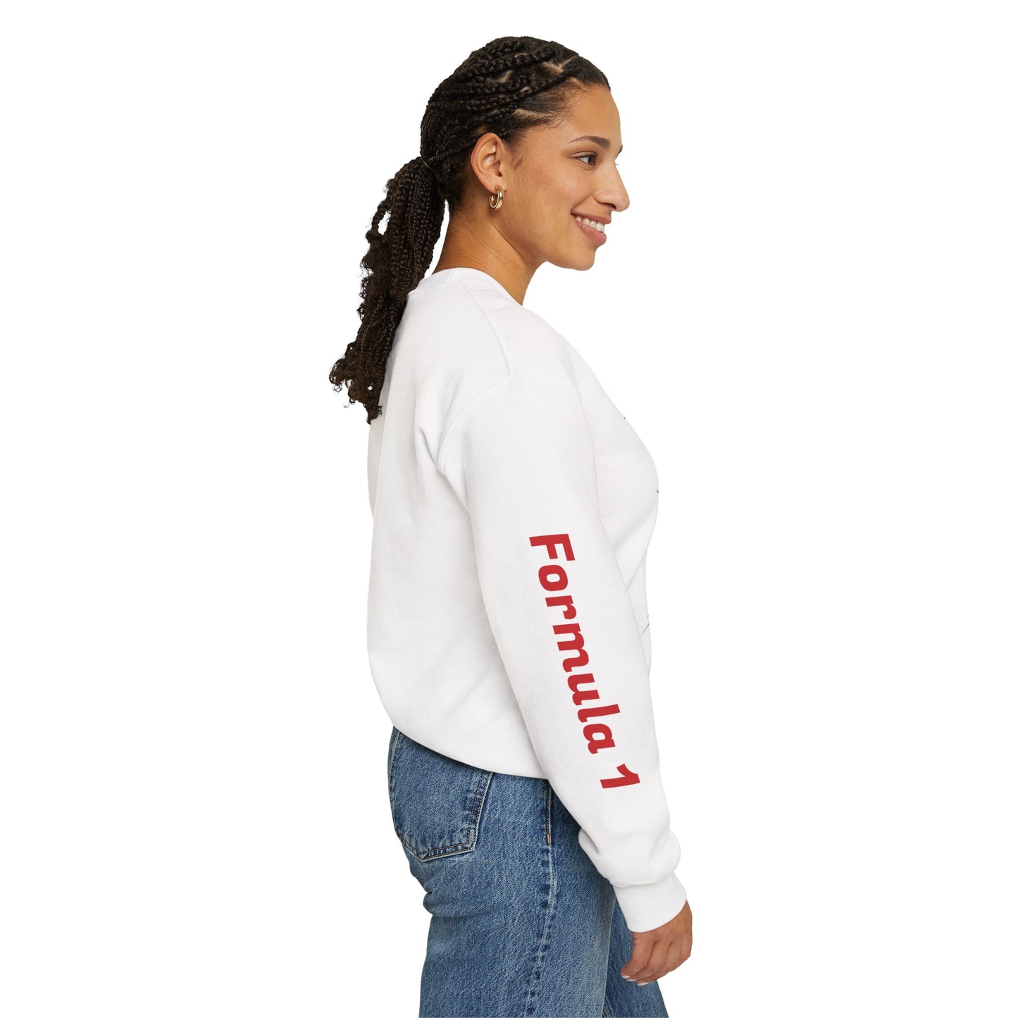 Formula 1 Racing Crewneck Sweatshirt – Speed Car Graphic & ‘Formula 1’ Sleeve Print