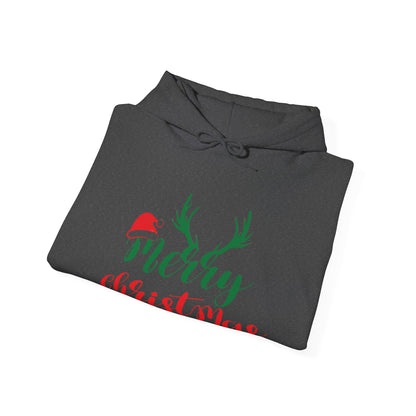 Merry Christmas Reindeer Antlers Hoodie — Festive Holiday Sweatshirt with Santa Hat Accent