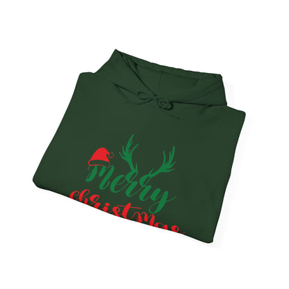 Merry Christmas Reindeer Antlers Hoodie — Festive Holiday Sweatshirt with Santa Hat Accent