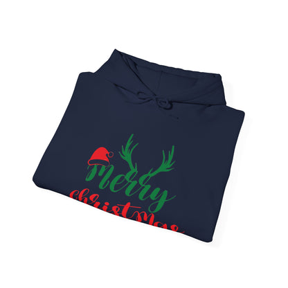Merry Christmas Reindeer Antlers Hoodie — Festive Holiday Sweatshirt with Santa Hat Accent