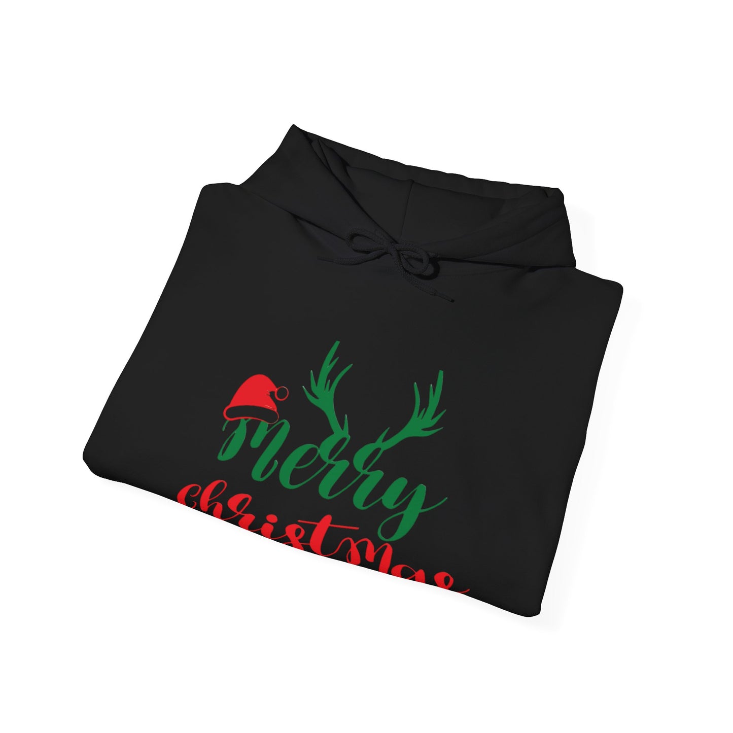 Merry Christmas Reindeer Antlers Hoodie — Festive Holiday Sweatshirt with Santa Hat Accent