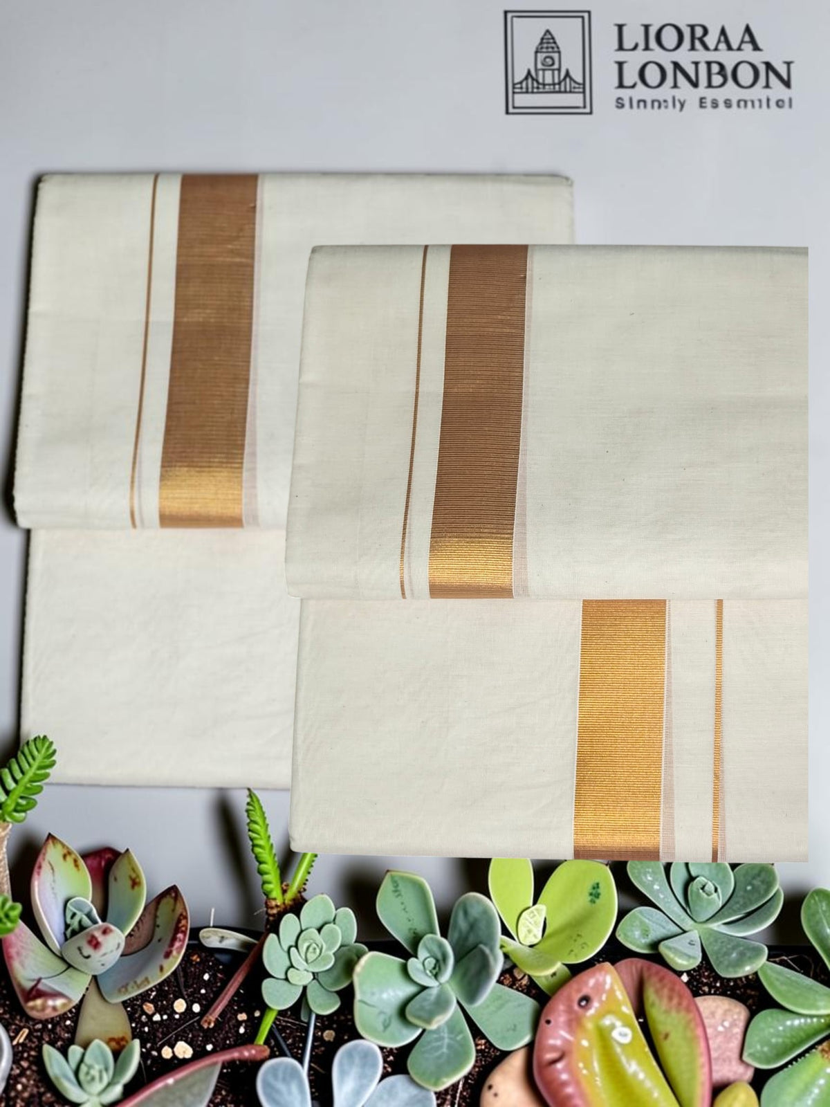 Double Golden Kasavu Off-White Dothie 1.5 INCH Kasavu | 4 Meter Off-White Kerala Mundu | 100% Pure Cotton