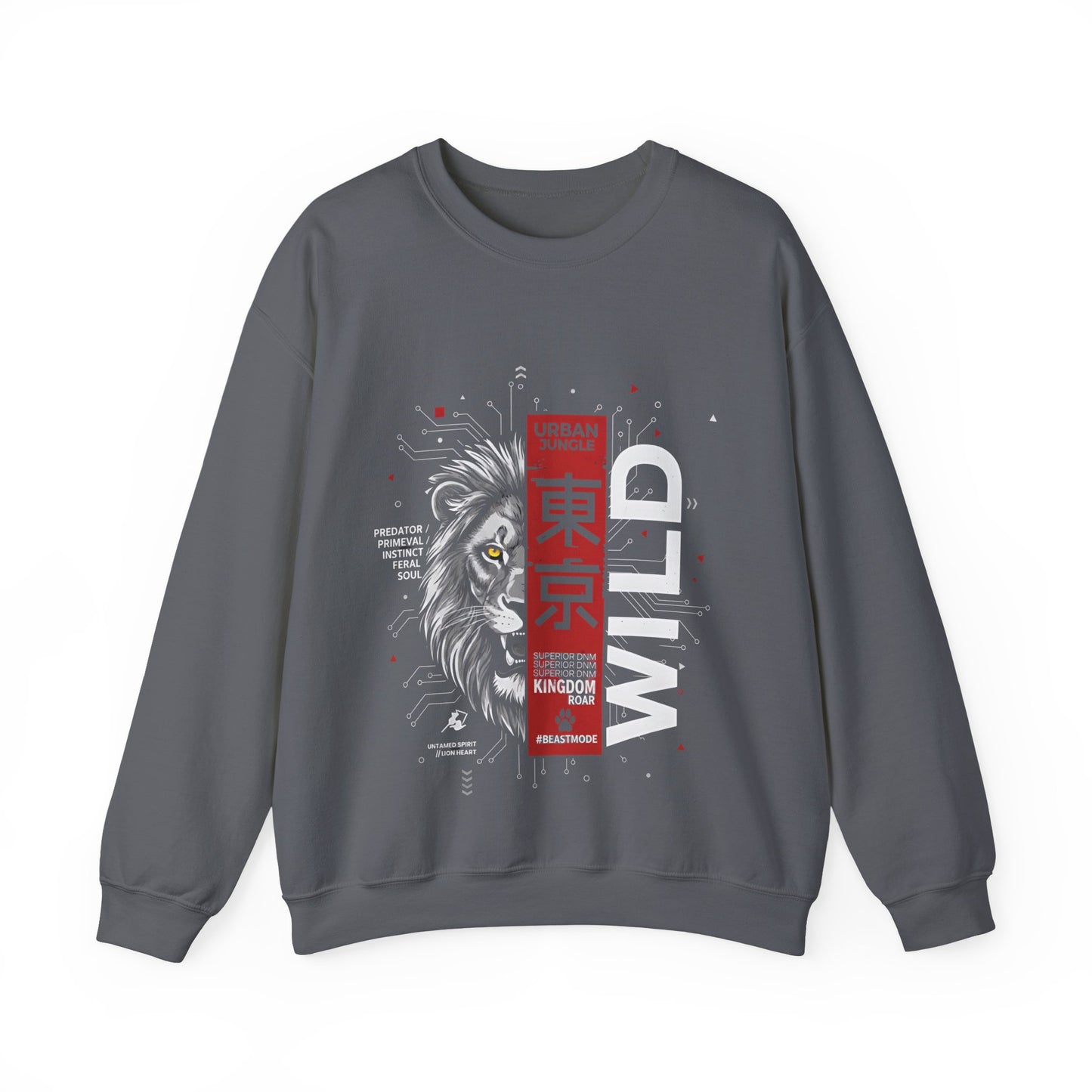Wild Lion Tokyo Crewneck Sweatshirt — Urban Jungle Graphic Pullover