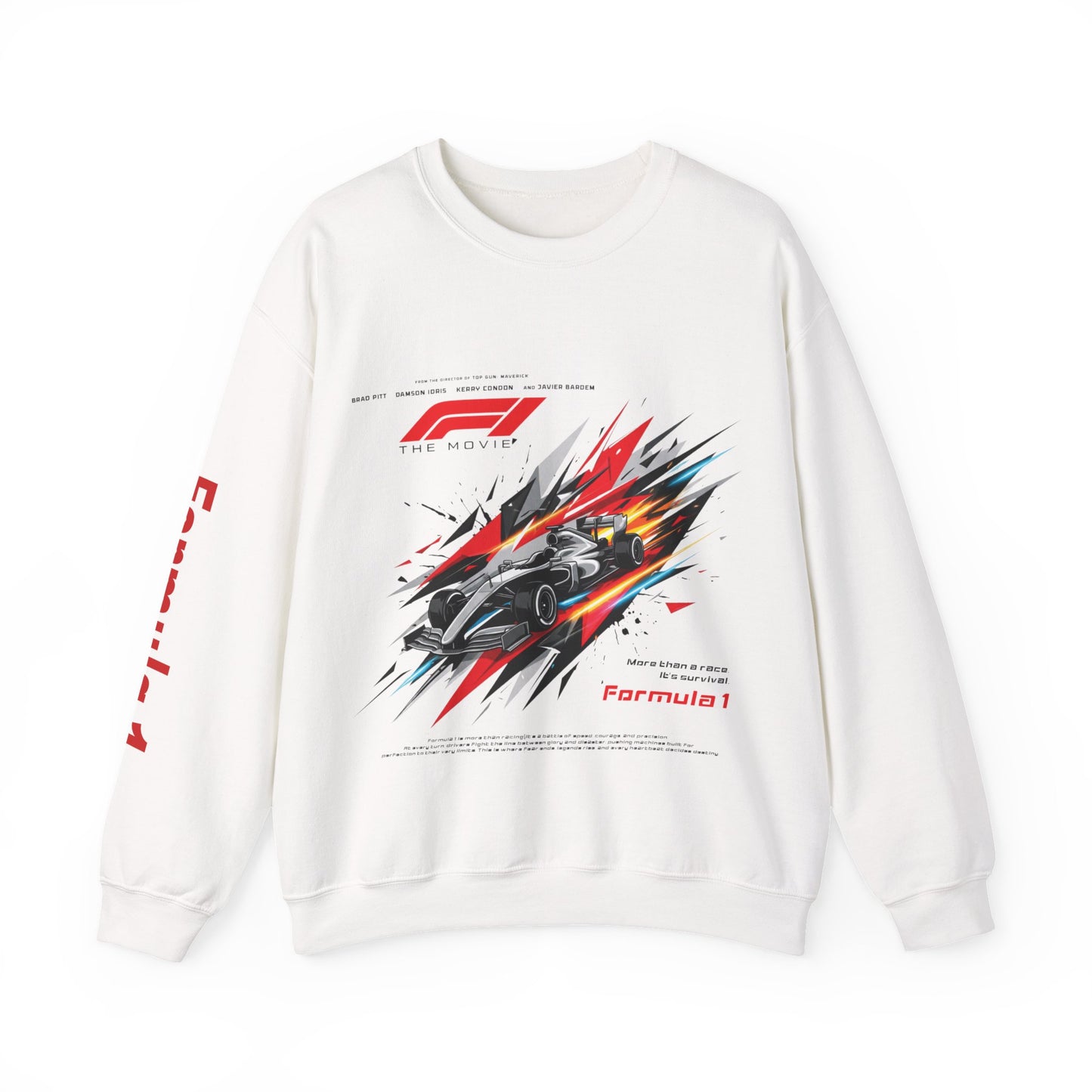 Formula 1 Racing Crewneck Sweatshirt – Speed Car Graphic & ‘Formula 1’ Sleeve Print
