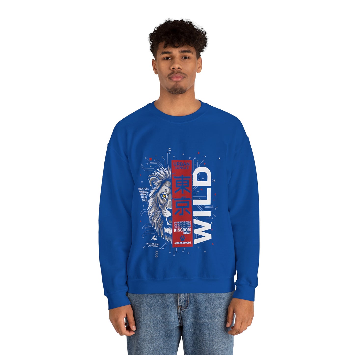 Wild Lion Tokyo Crewneck Sweatshirt — Urban Jungle Graphic Pullover