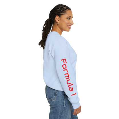 Formula 1 Racing Crewneck Sweatshirt – Speed Car Graphic & ‘Formula 1’ Sleeve Print