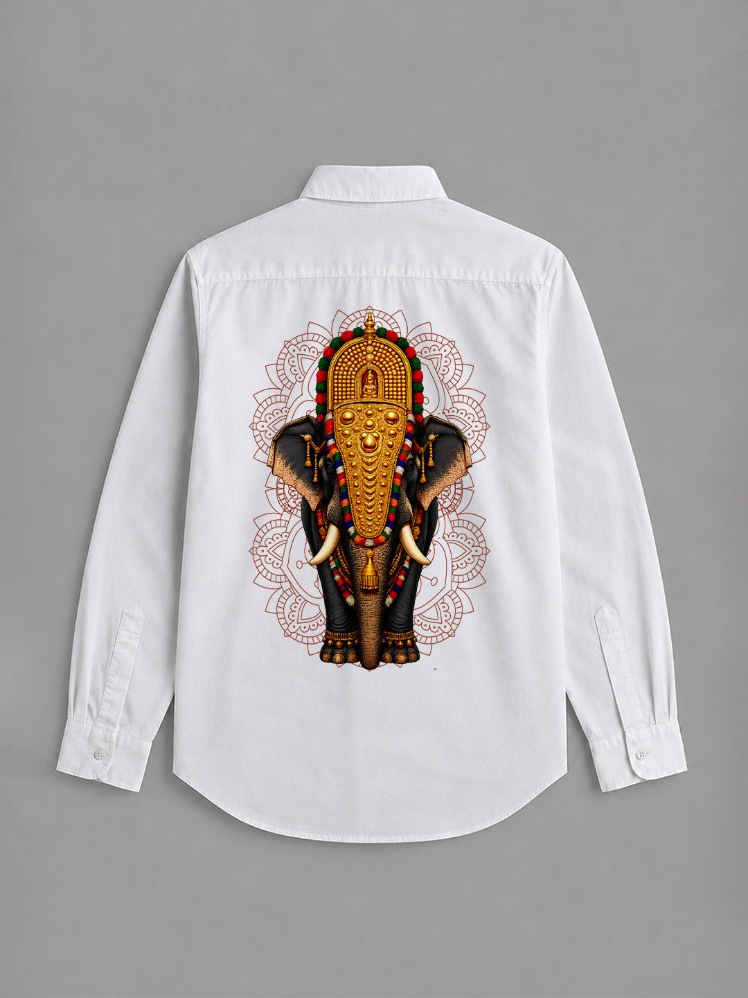 Onam Special Elephant Print Combo Set - Double Dhoti + Shirt for Men | 4M Off-White Mundu with 1.5-Inch Golden Kasavu Border