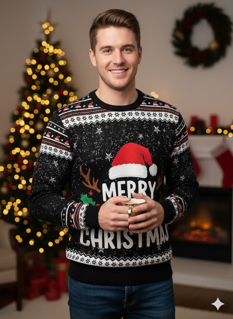 Unisex Merry Christmas Black Full Sleeve T-Shirt