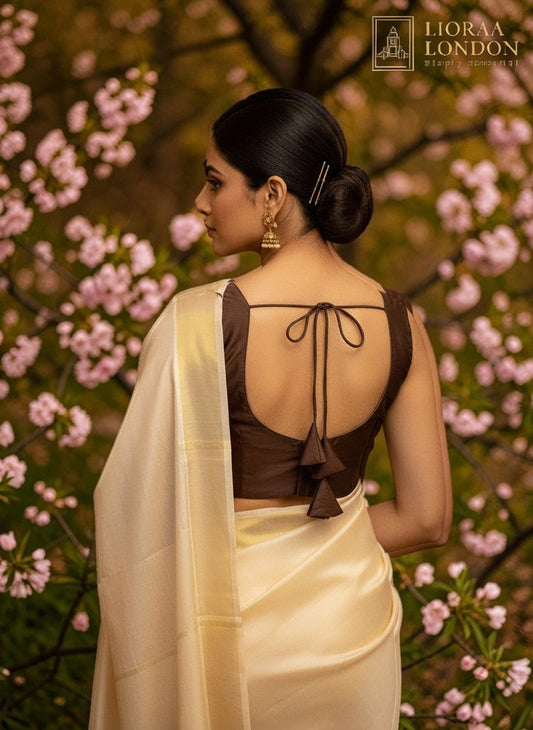 Brown Silk Blouse for Women UK | Sweetheart Neckline, Alterable 40–46