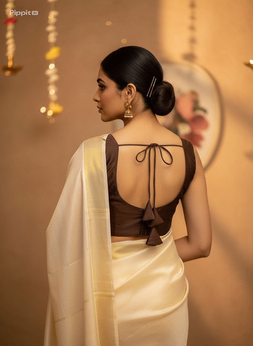 Brown Silk Blouse for Women | Sweetheart Neckline, Padded, Sleeves attached, Size Alterable 40 - 46