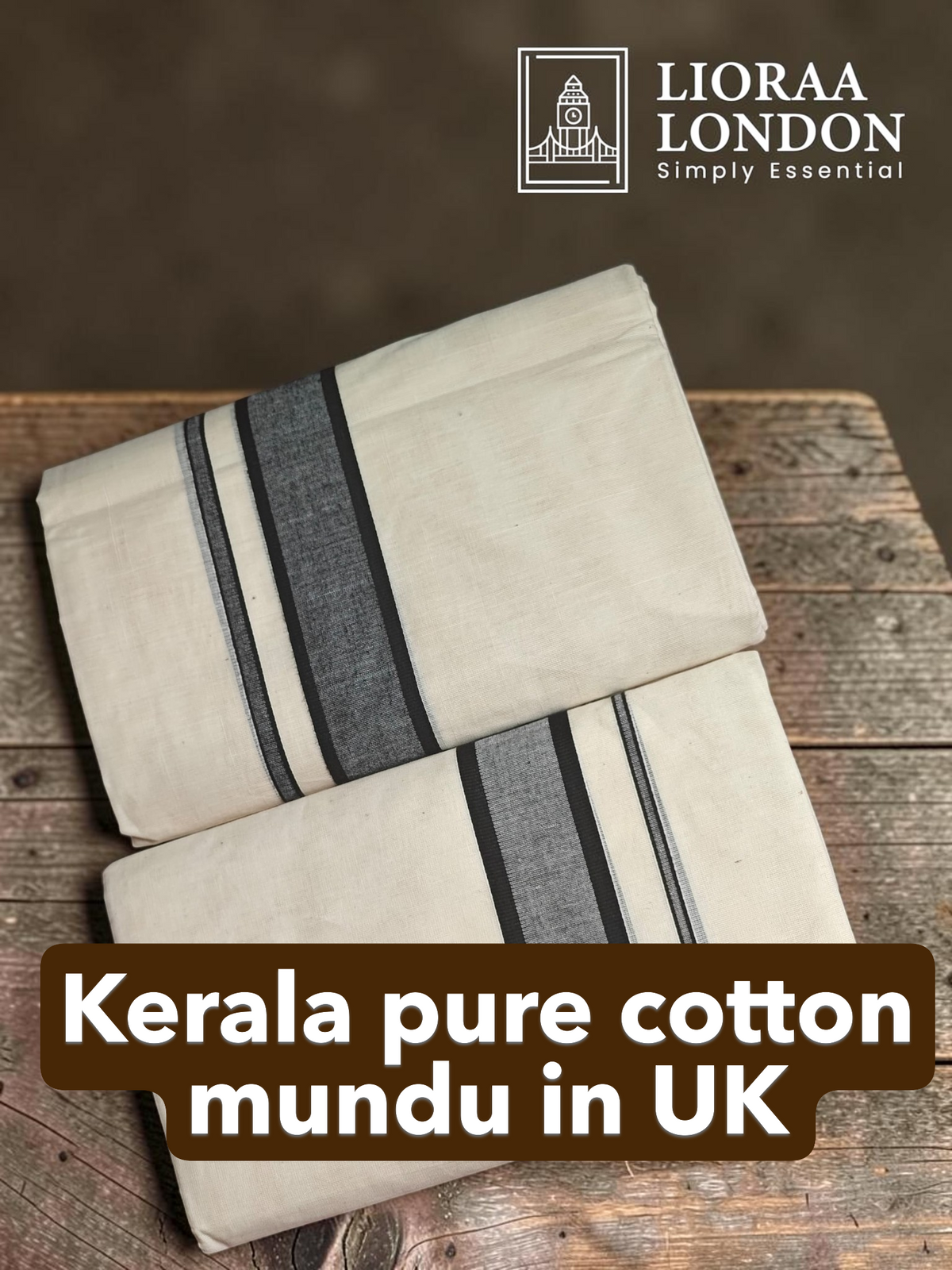 Double Dhoti with Black Kara Border - 4 Meter Off-White Kerala Mundu | 100% Pure Cotton | Onam Traditional Wear
