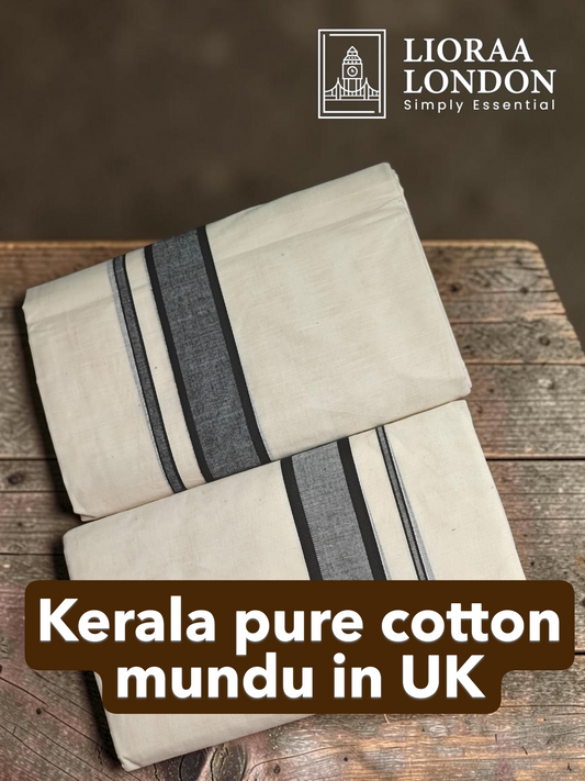 Double Dhoti with Black Kara Border - 4 Meter Off-White Kerala Mundu | 100% Pure Cotton | Onam Traditional Wear