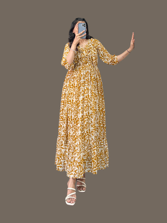 Printed Georgette Frock - Yellow