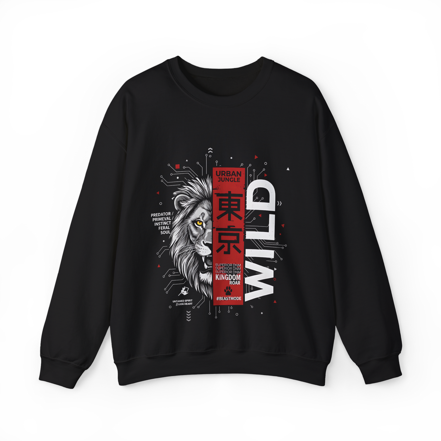 Wild Lion Tokyo Crewneck Sweatshirt — Urban Jungle Graphic Pullover