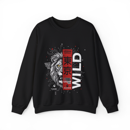 Wild Lion Tokyo Crewneck Sweatshirt — Urban Jungle Graphic Pullover