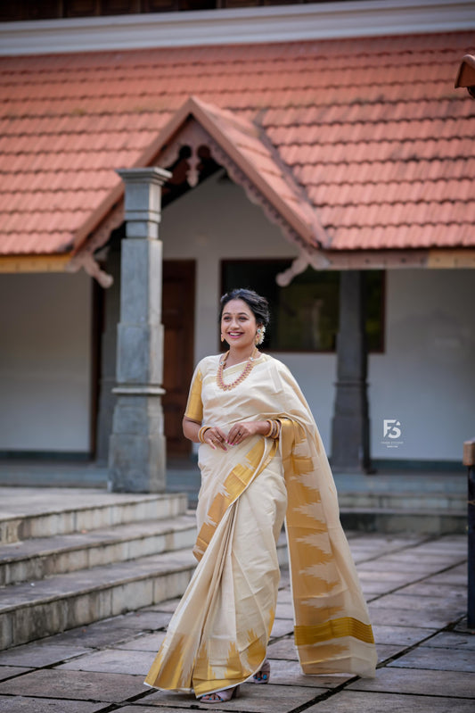 Golden Tissue Saree with Bottle Temple Motifs