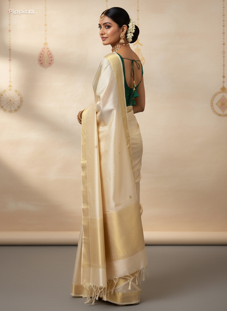 Green Silk Blouse for Women | Sweetheart Neckline, Padded, Sleeves attached, Size Alterable 40 - 46