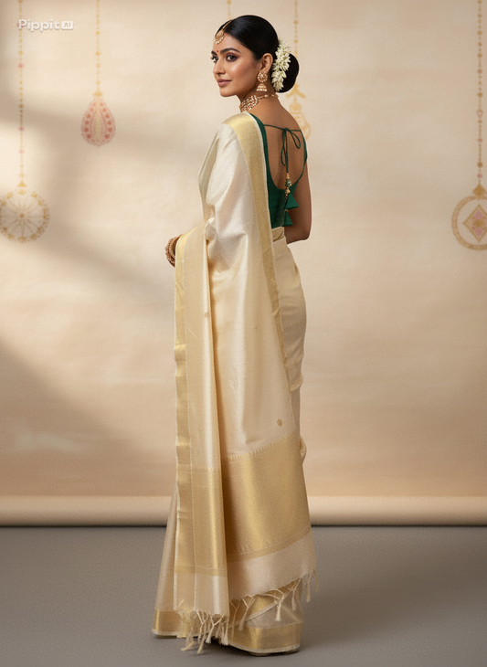 Green Silk Blouse for Women | Sweetheart Neckline, Padded, Sleeves attached, Size Alterable 40 - 46