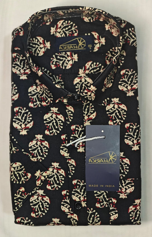 Floral Printed Black Half Sleave Shirt for Men