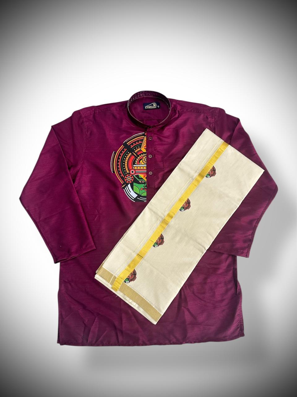 Kathakali Printed Kurtha and Dhoti Combo