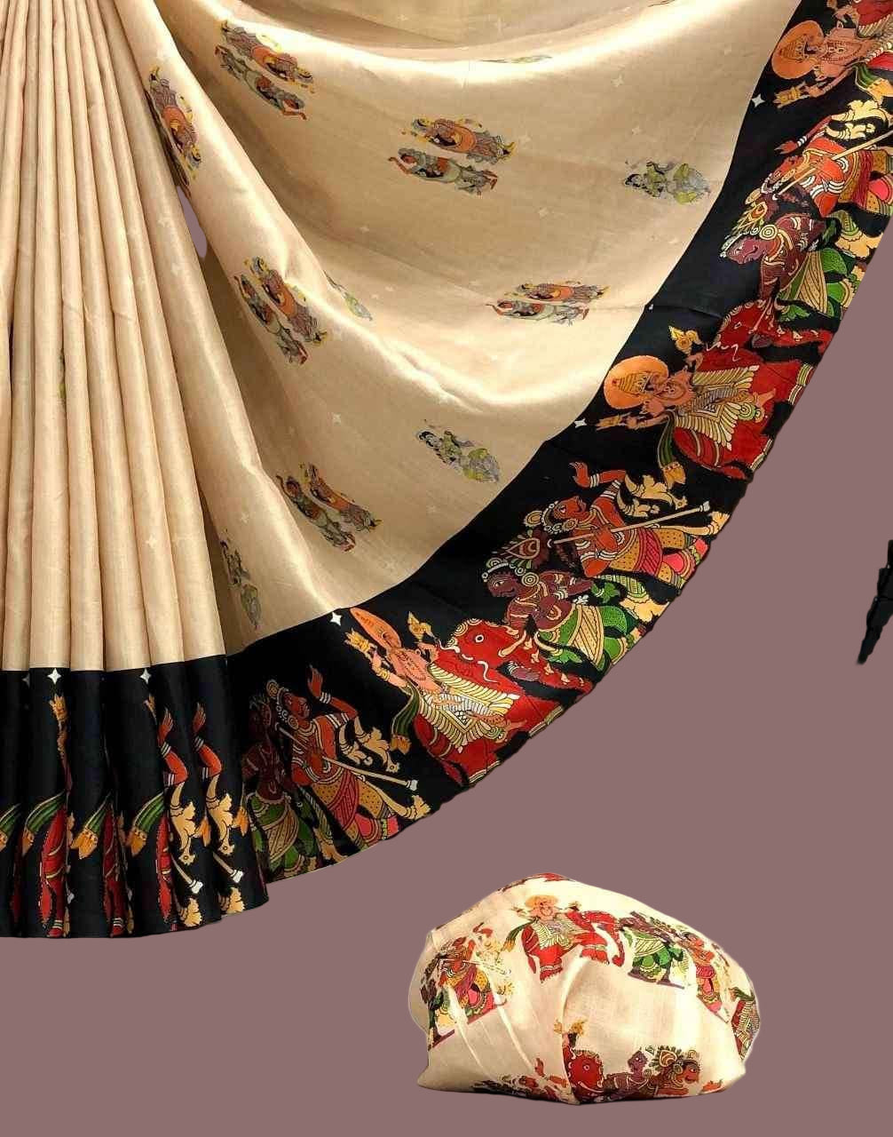 Handloom Tussar Silk Kalamkari Printed Saree