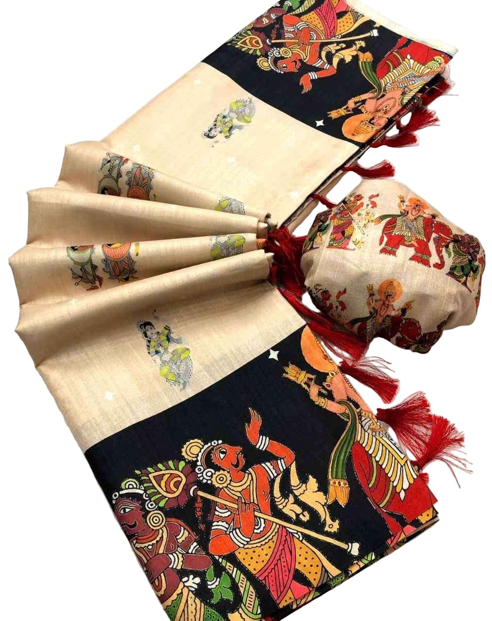 Handloom Tussar Silk Kalamkari Printed Saree