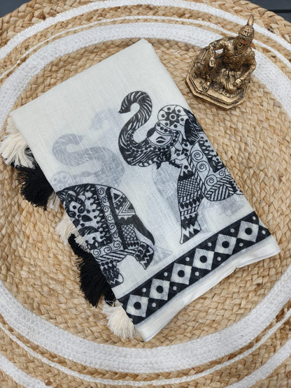 Madhur Hathi Heavy Linen Saree