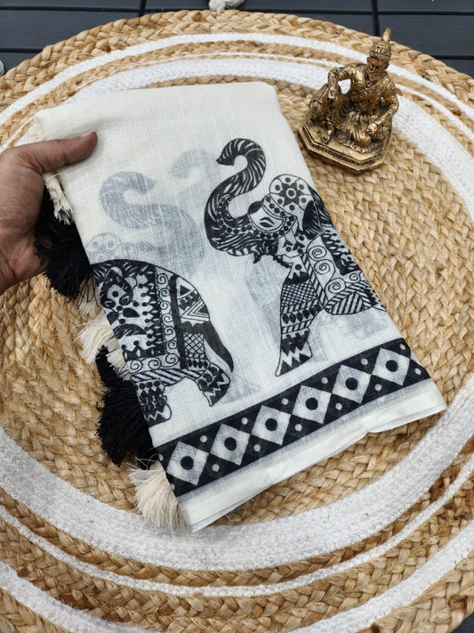 Madhur Hathi Heavy Linen Saree