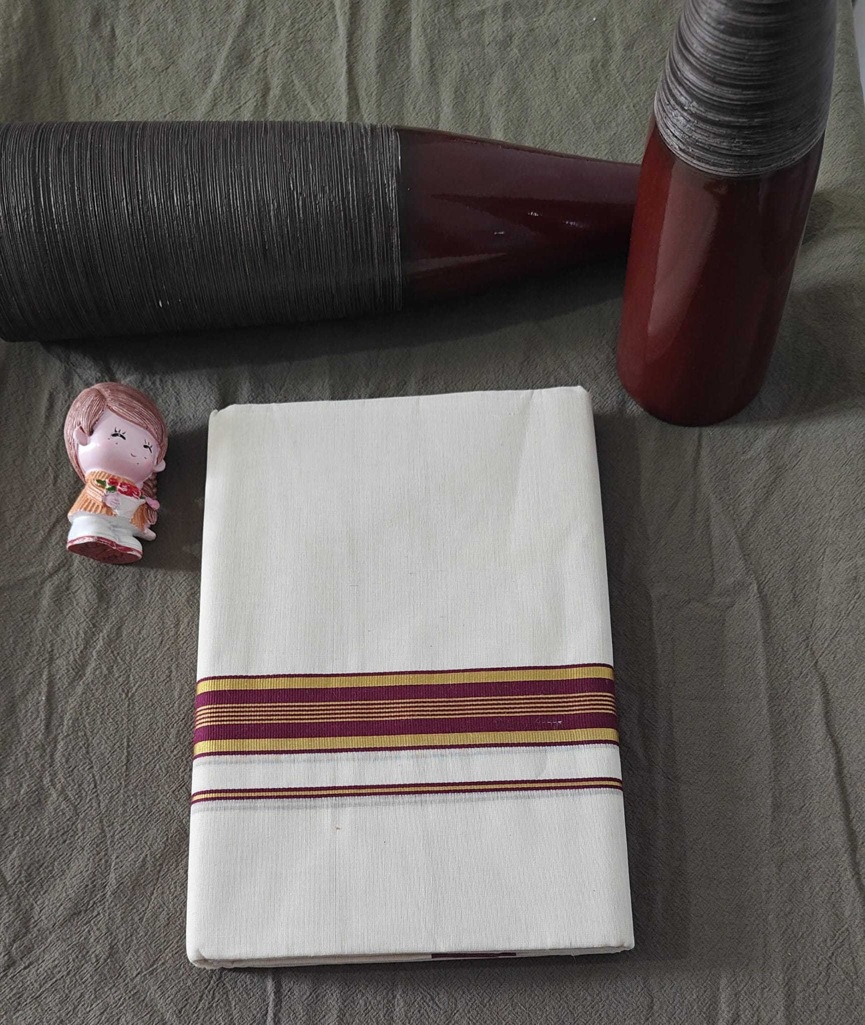 Double Dhothi with Golden & Light Cherry borders