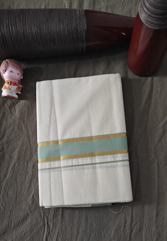 DOUBLE DHOTHI  2 GOLDEN LINE MIDDLE GREEN