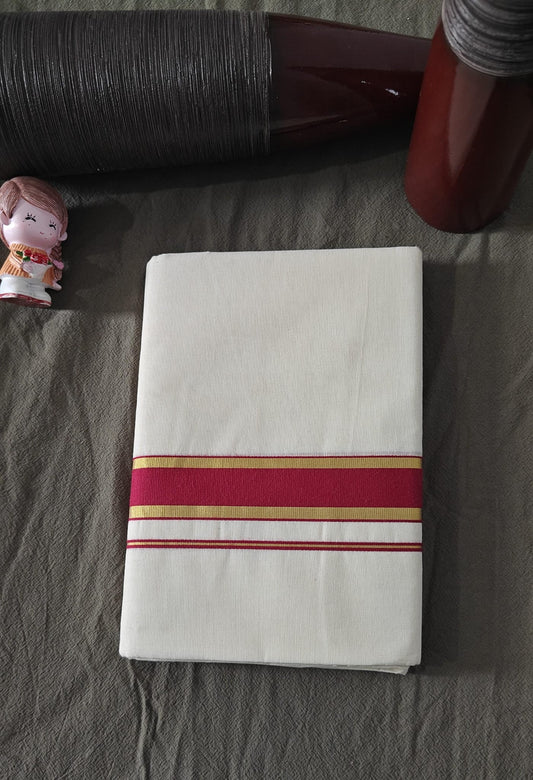 DOUBLE DHOTHI CHERRY AND 2 GOLDEN LINE