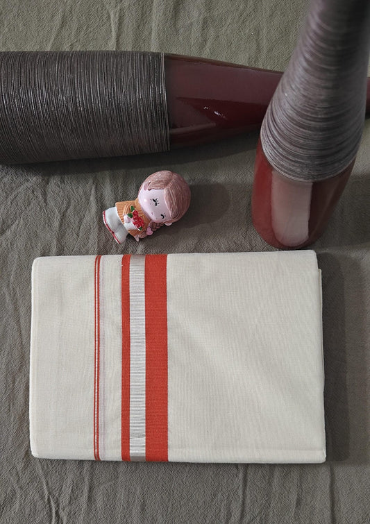 Double Dhothi With Rich Red And Silver Colour Border