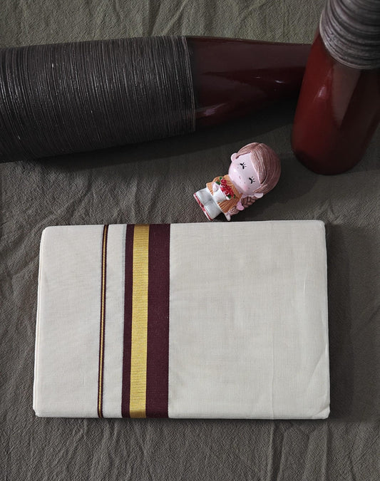DOUBLE DHOTHI BROWN AND GOLDEN BORDER