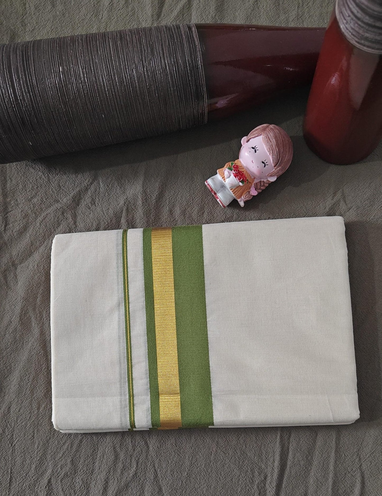 DOUBLE DHOTHI LIGHT GREEN AND GOLDEN BORDER