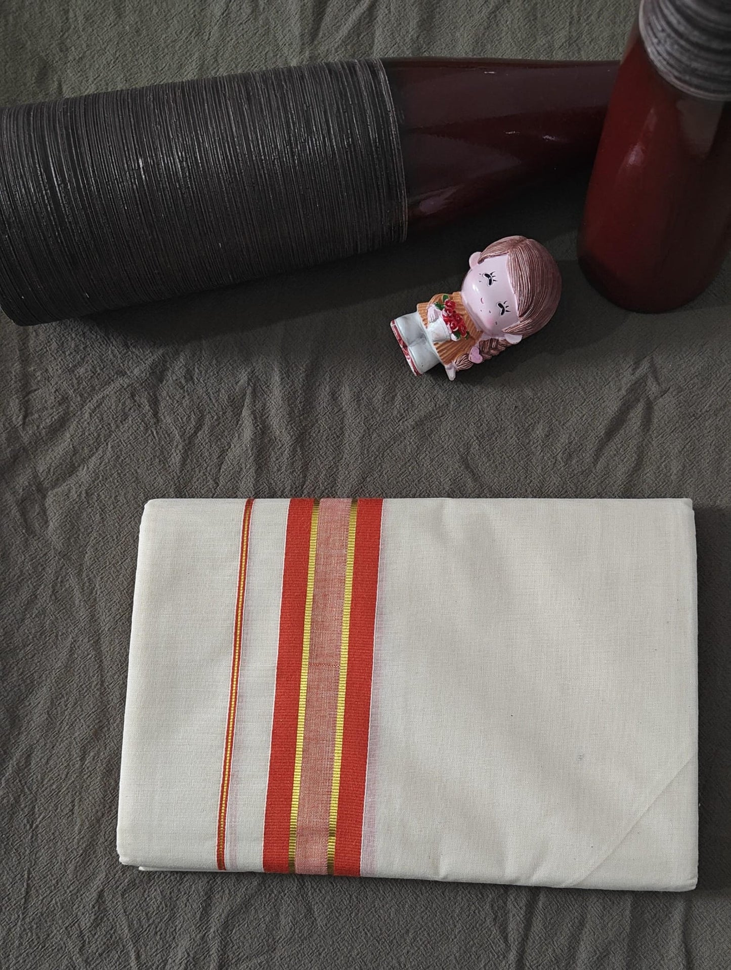 DOUBLE DHOTHI ORANGE AND GOLDEN BORDER